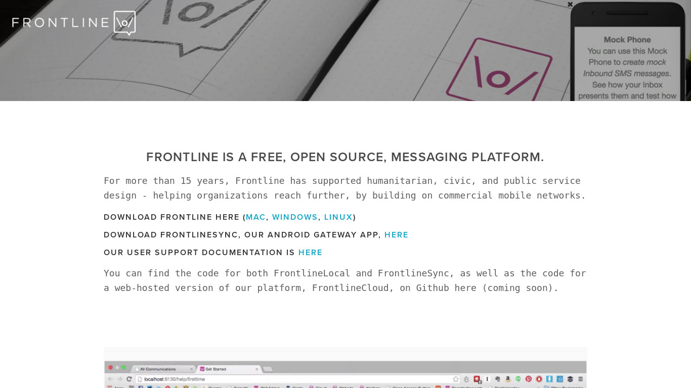 FrontlineSMS Landing page