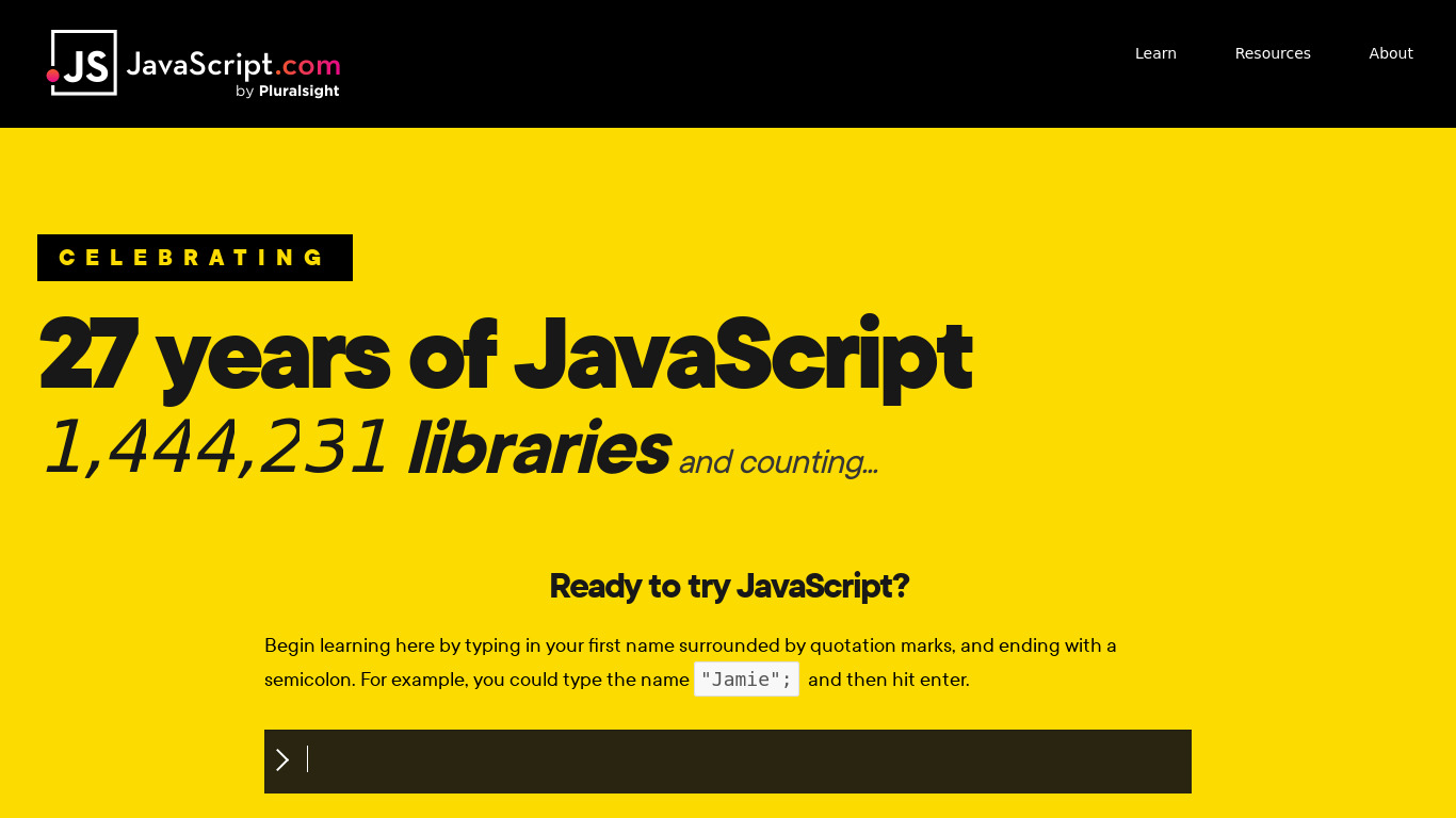 JavaScript.com Landing page