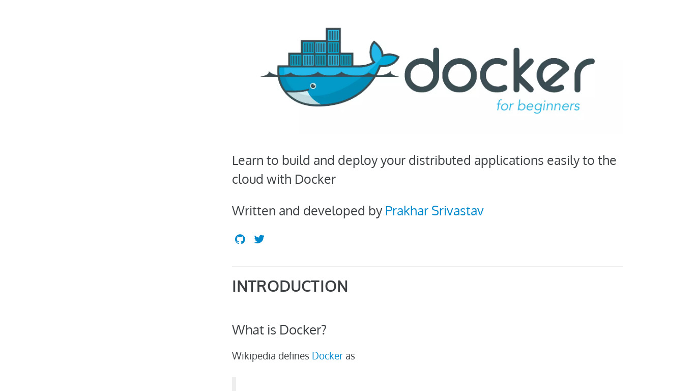 Docker for Beginners Landing page