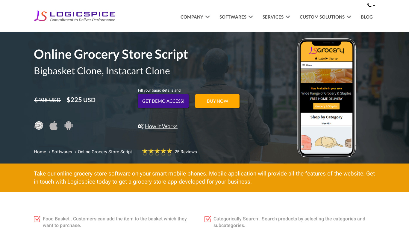 Logicspice Grocery Store Landing page