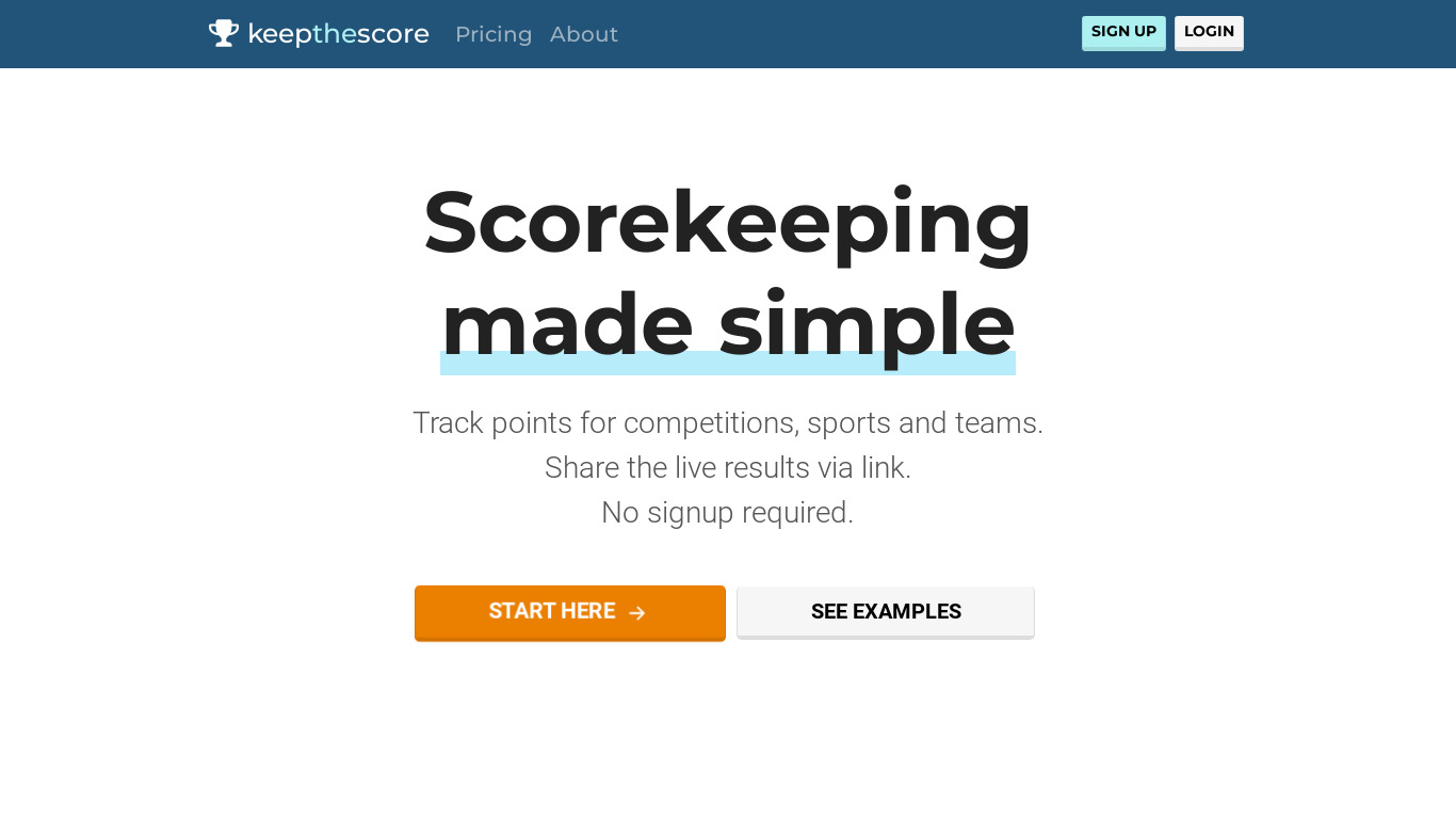 Keep The Score Landing page
