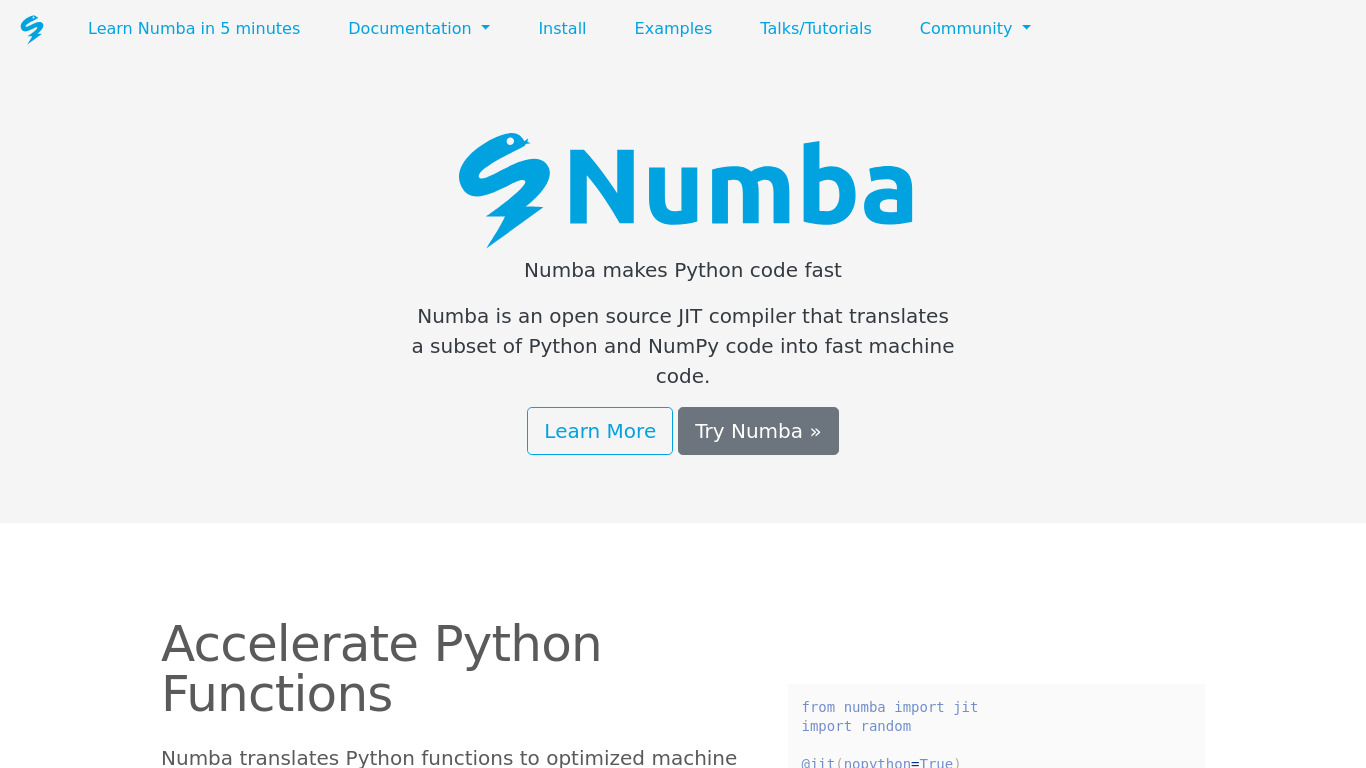 Numba Landing page