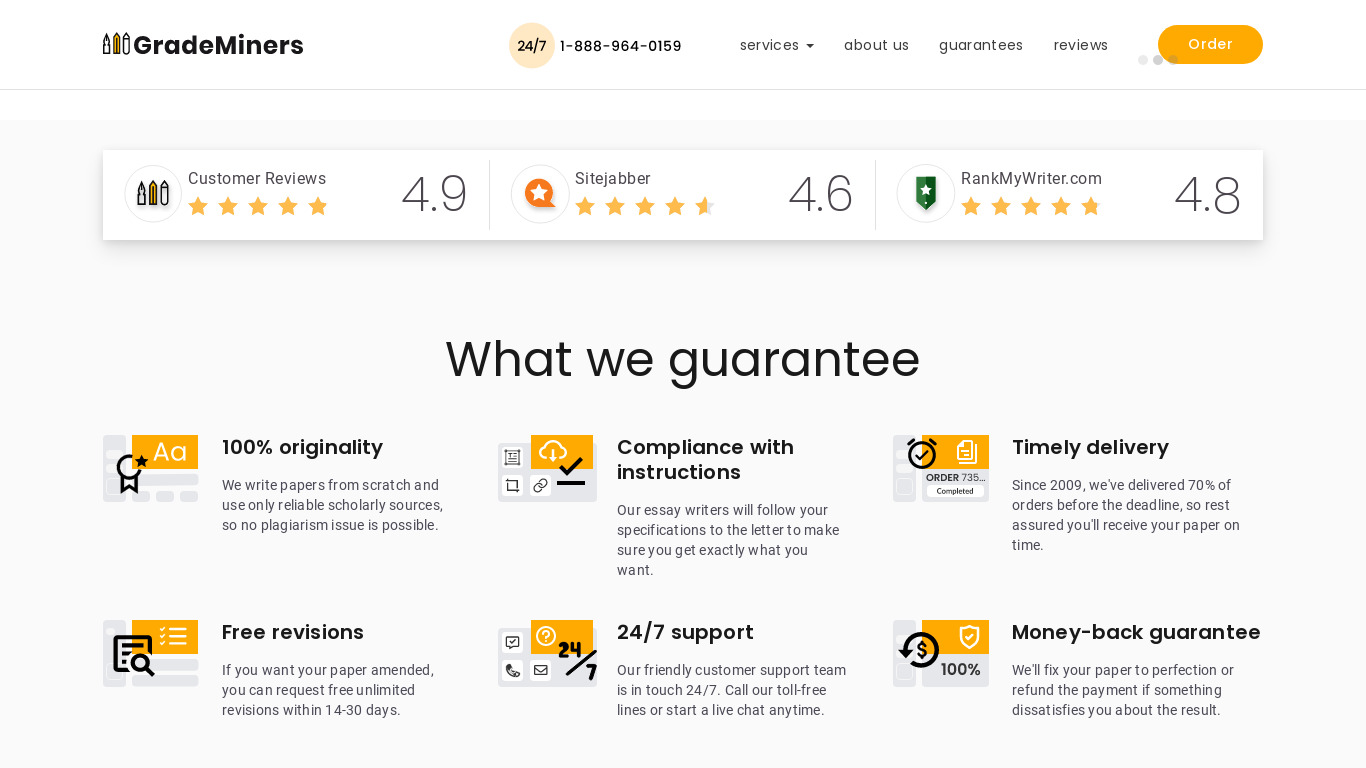 GradeMiners Landing page