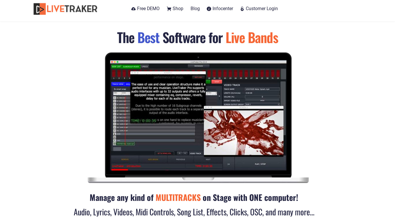 Livetraker Audio Midi Player Landing page