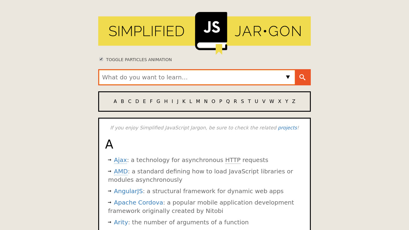 Simplified JavaScript Jargon Landing page