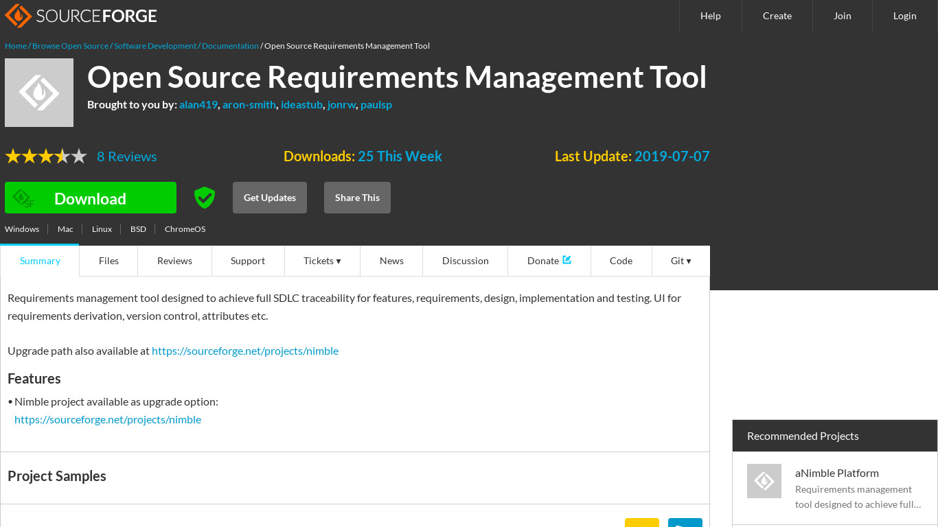 Open Source Requirements Management Landing page