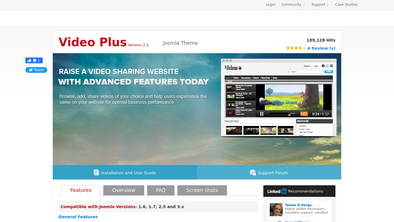 Joomla Video Plus Theme Landing page