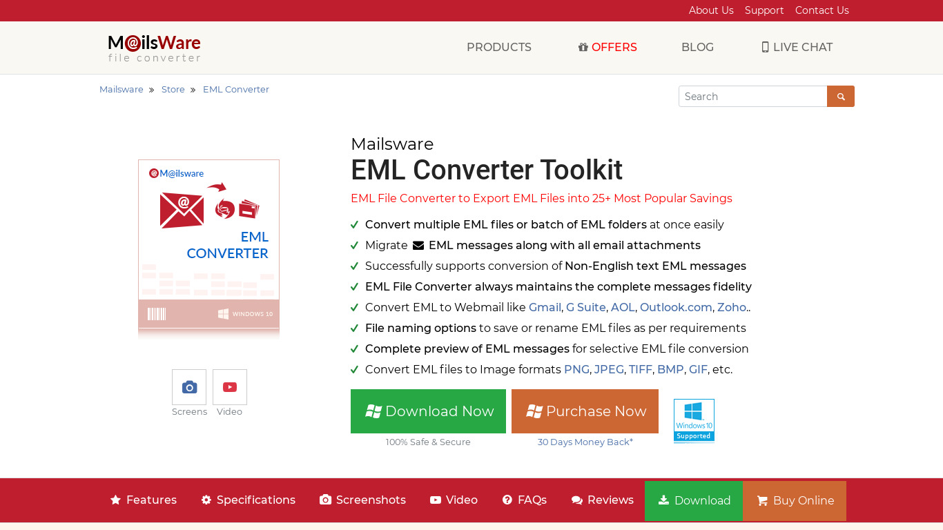 Mailsware EML Converter Toolkit Landing page