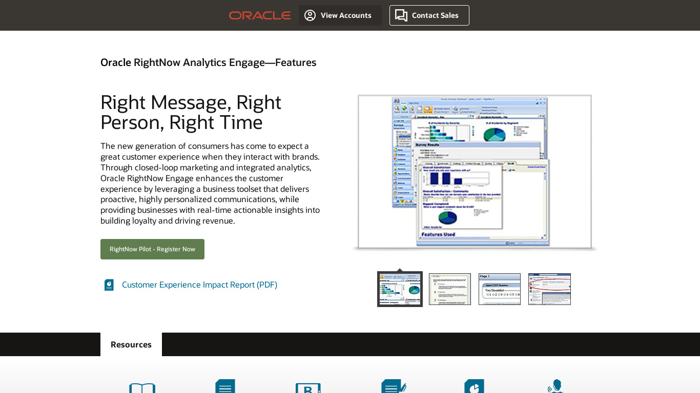 Oracle RightNow Engage Landing page