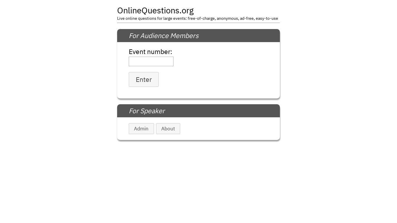 OnlineQuestions.org Landing page