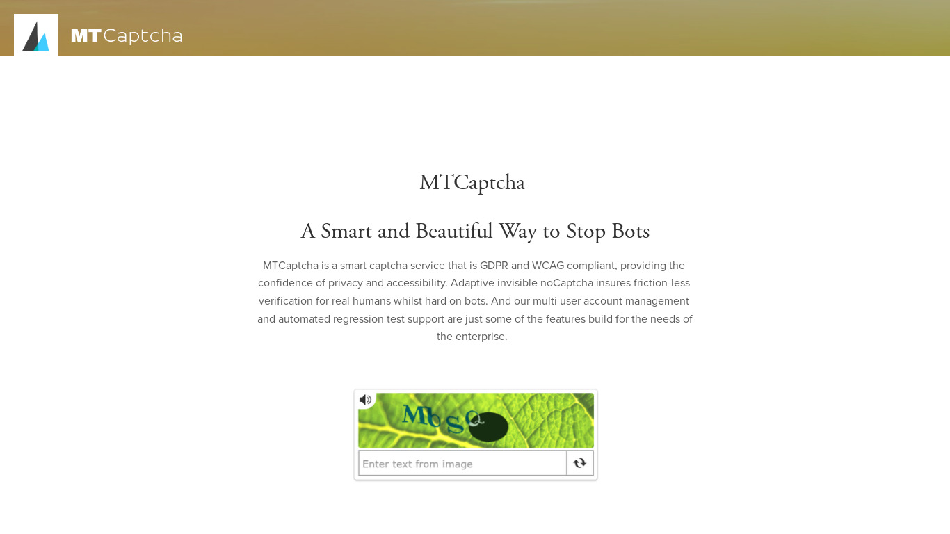 MTcaptcha Landing page