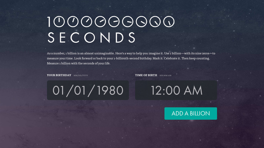 Billionth Second Birthday Landing Page