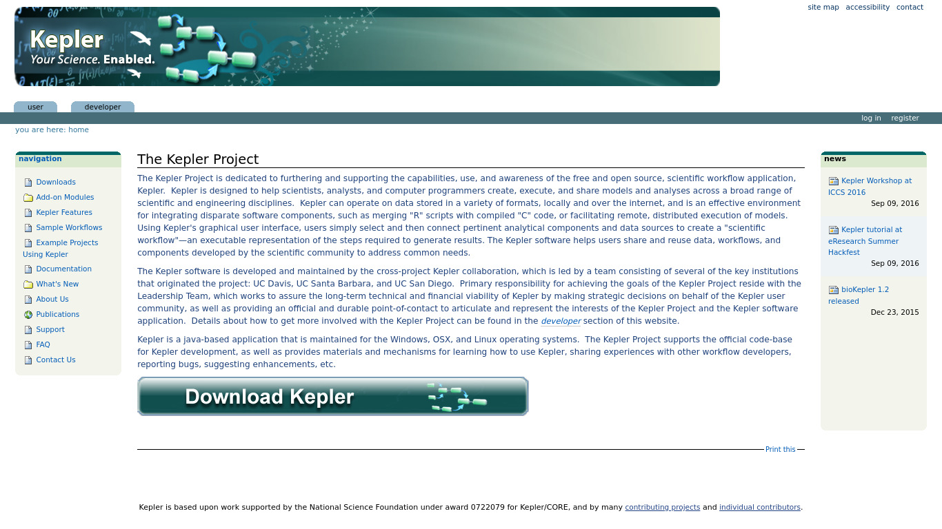 Kepler Landing page