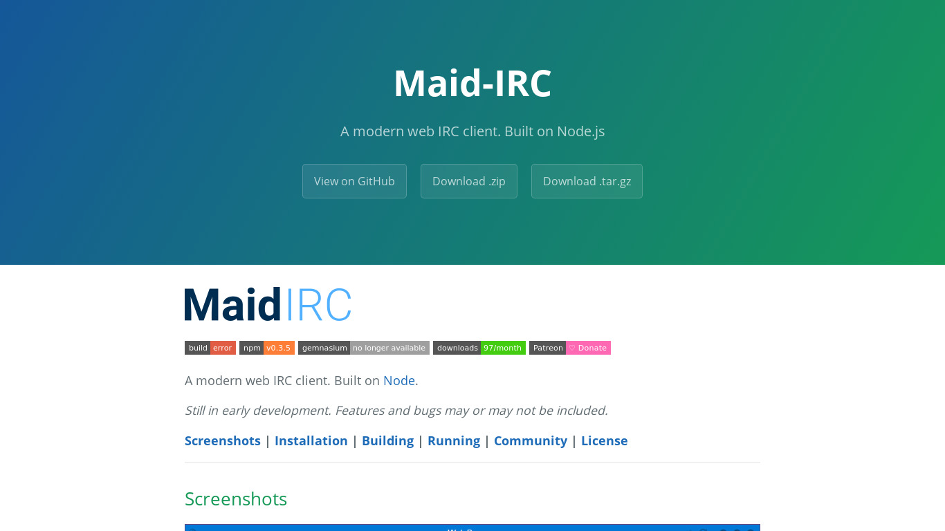 Maid-IRC Landing page