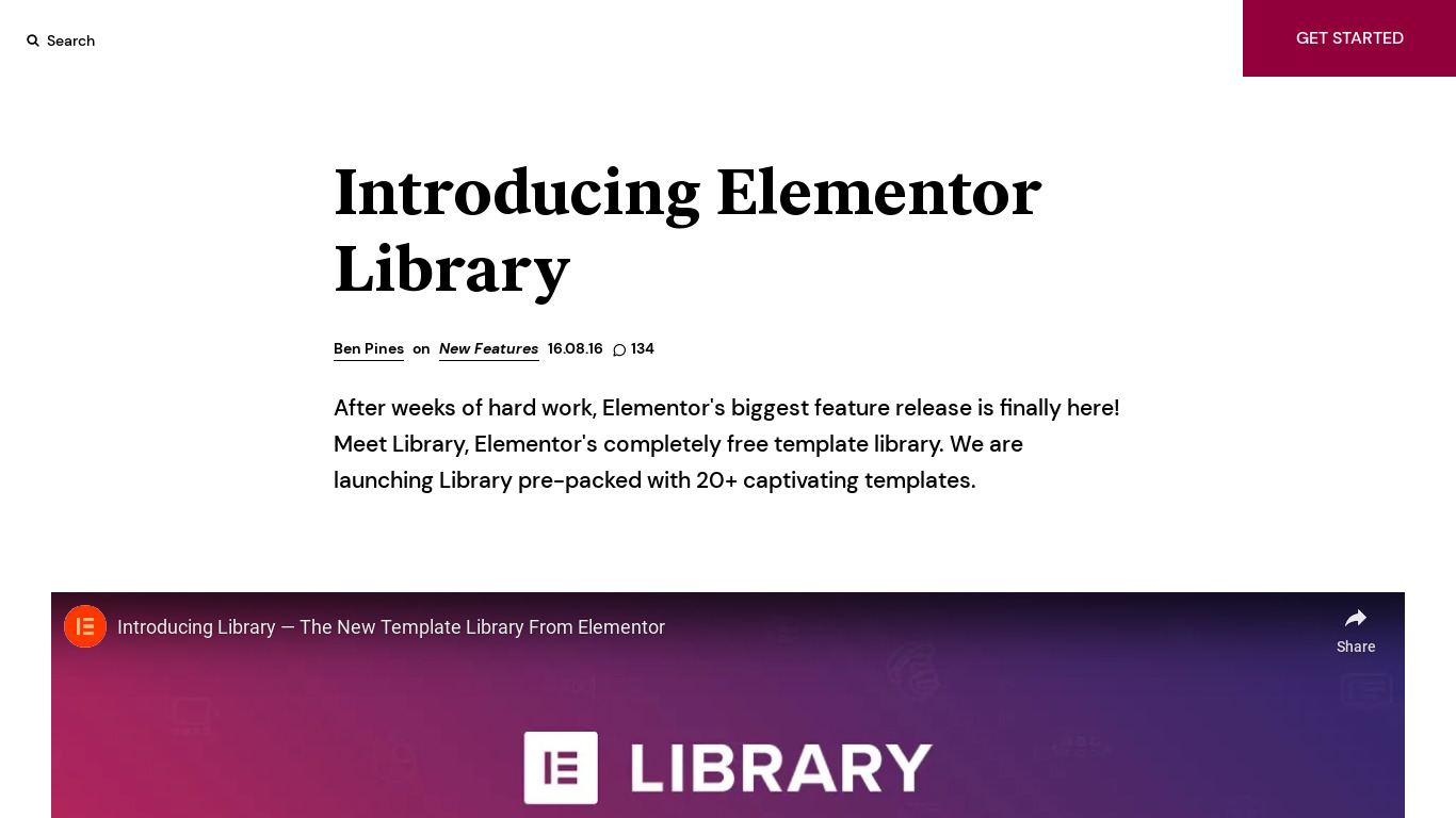 Elementor Library Landing page
