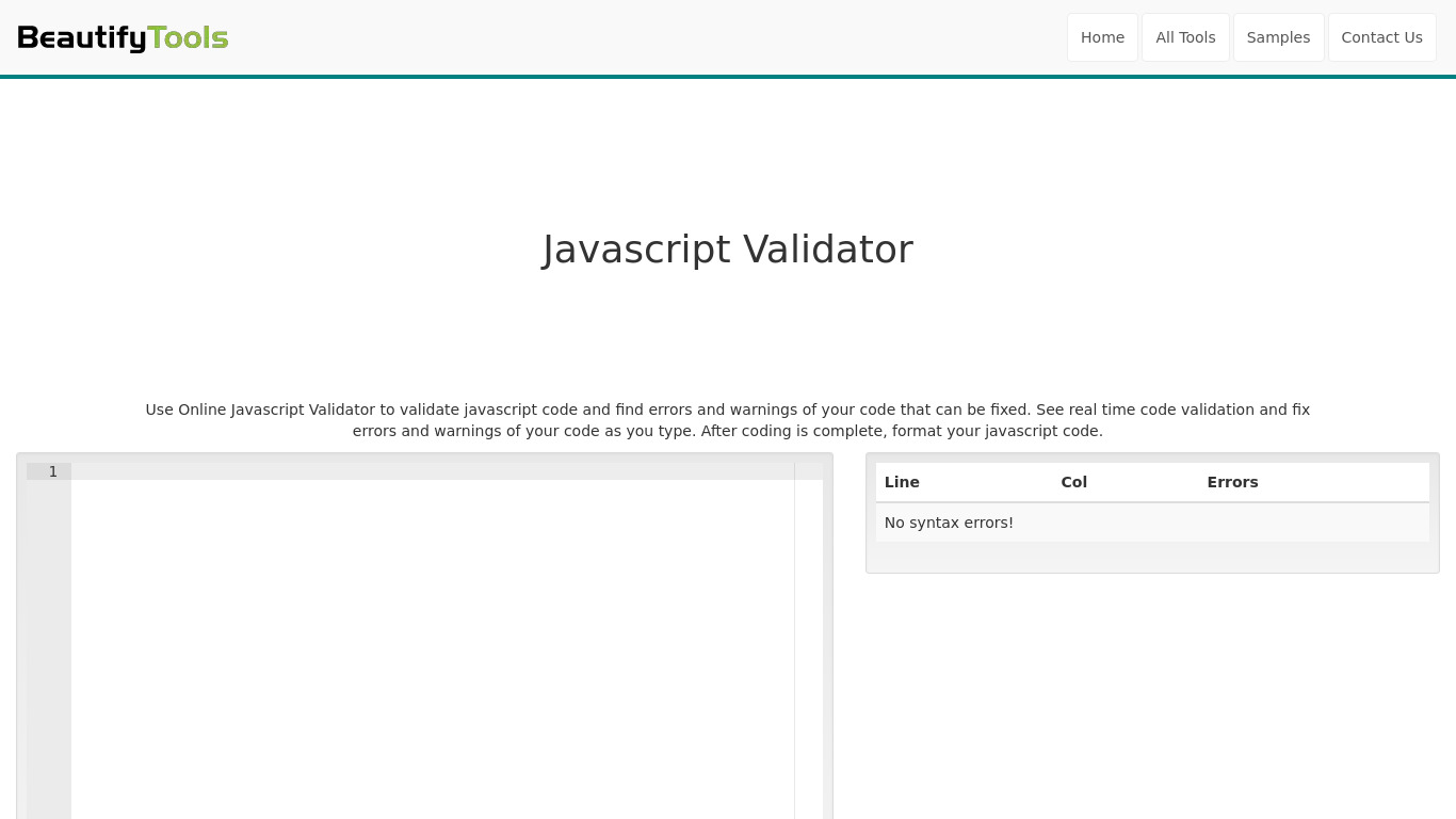 Javascript Validator Landing page