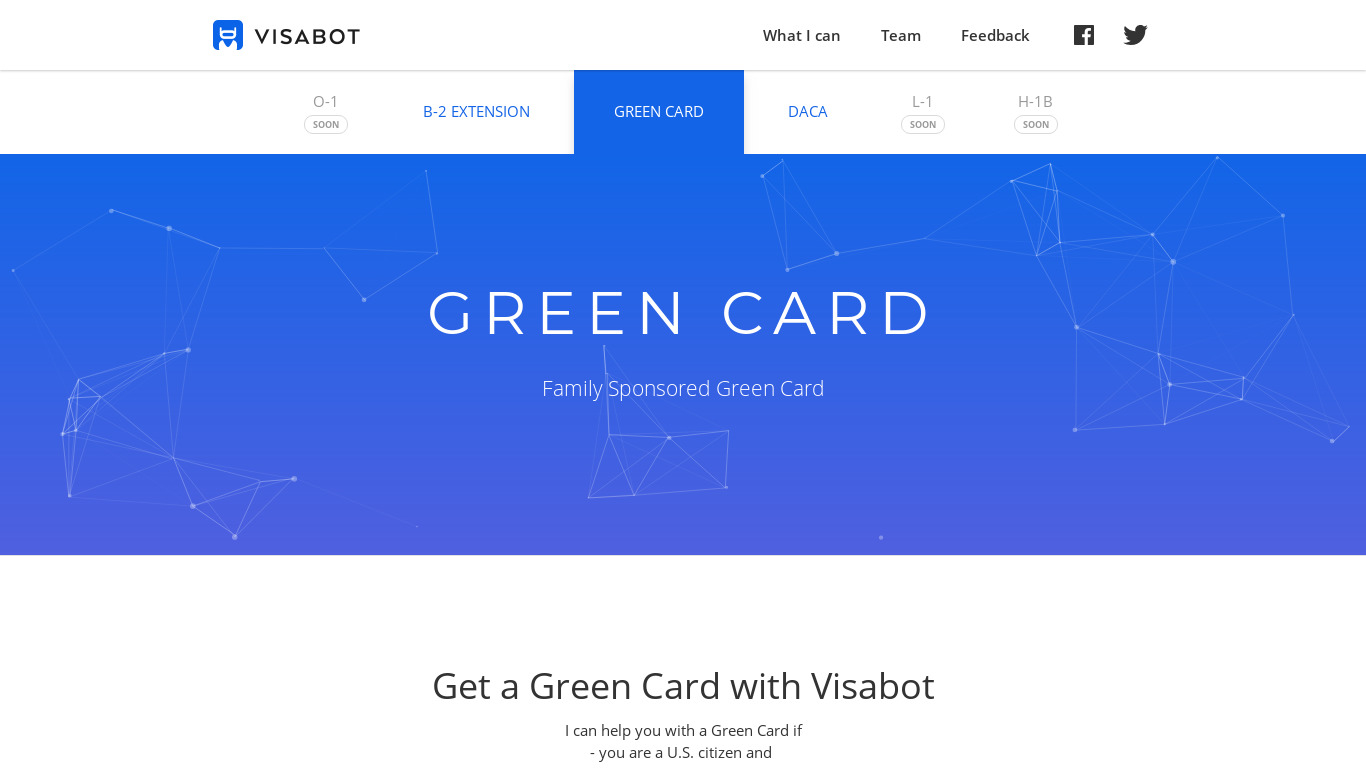 Visabot Green Card Landing page