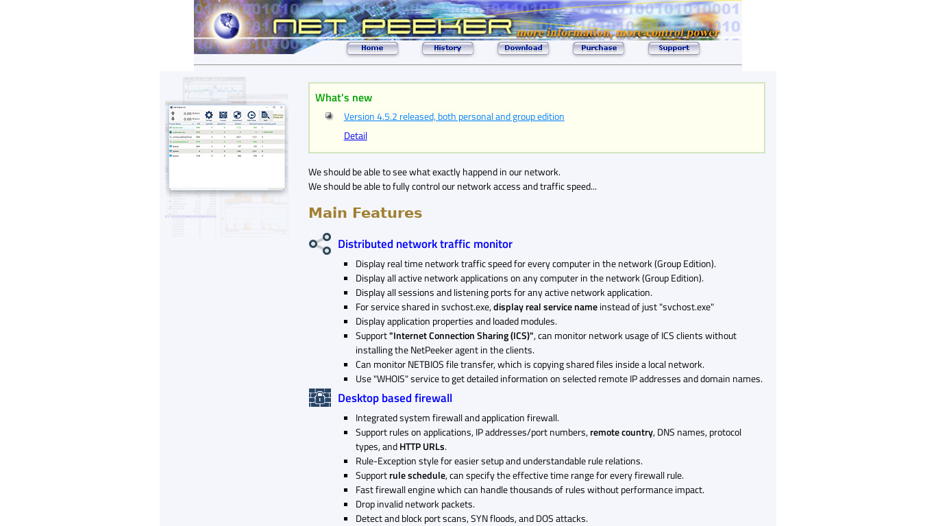 NetPeeker Landing page