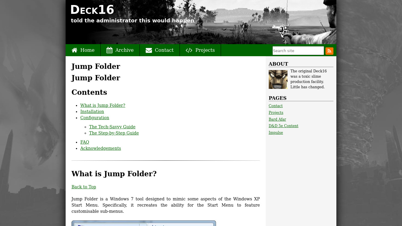 Jump Folder Landing page