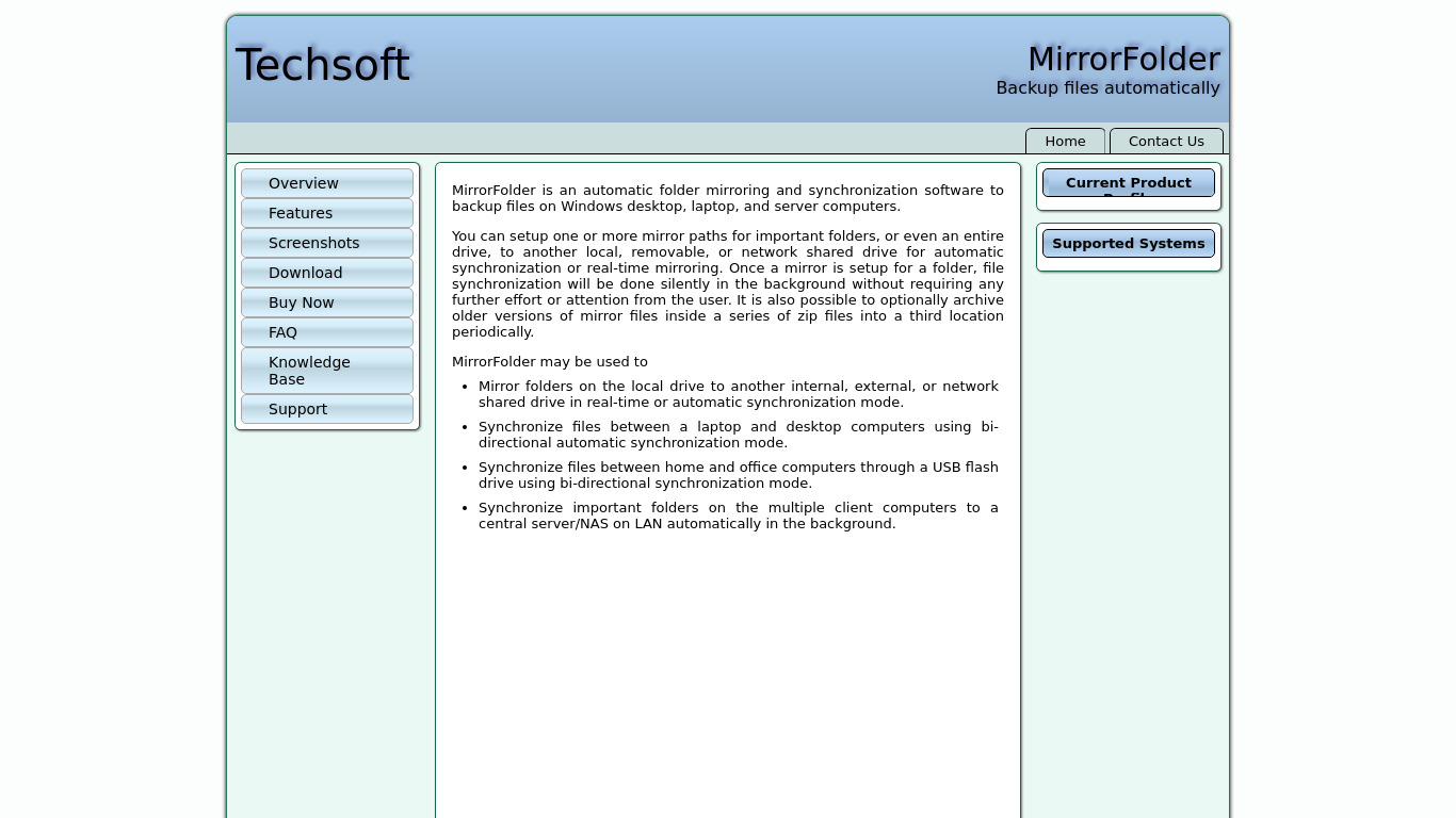 MirrorFolder Landing page