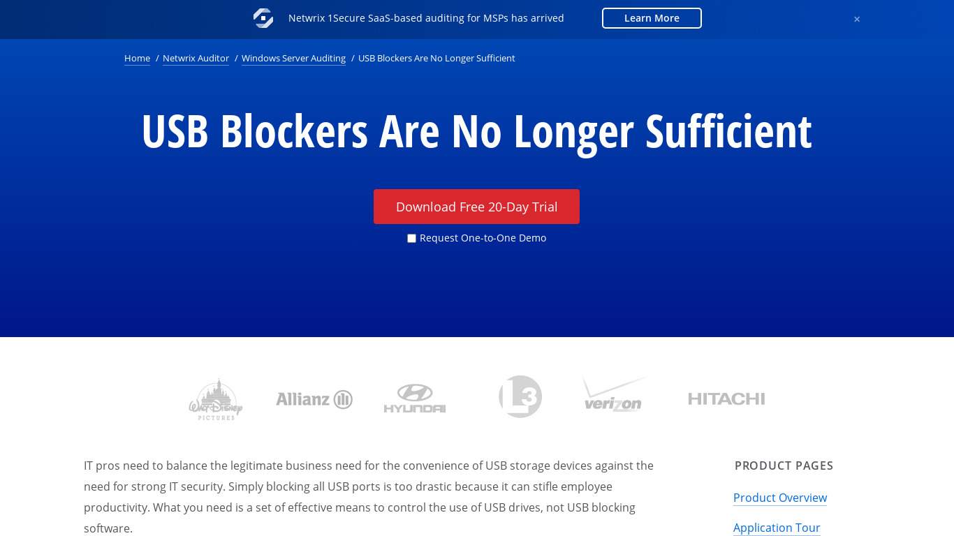 NetWrix USB Blocker Landing page
