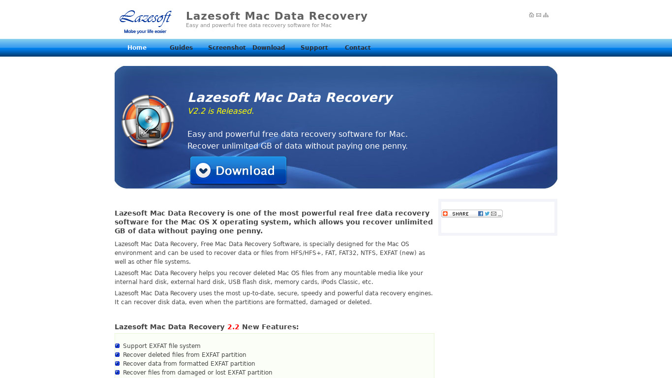 Lazesoft Mac Data Recovery Landing page