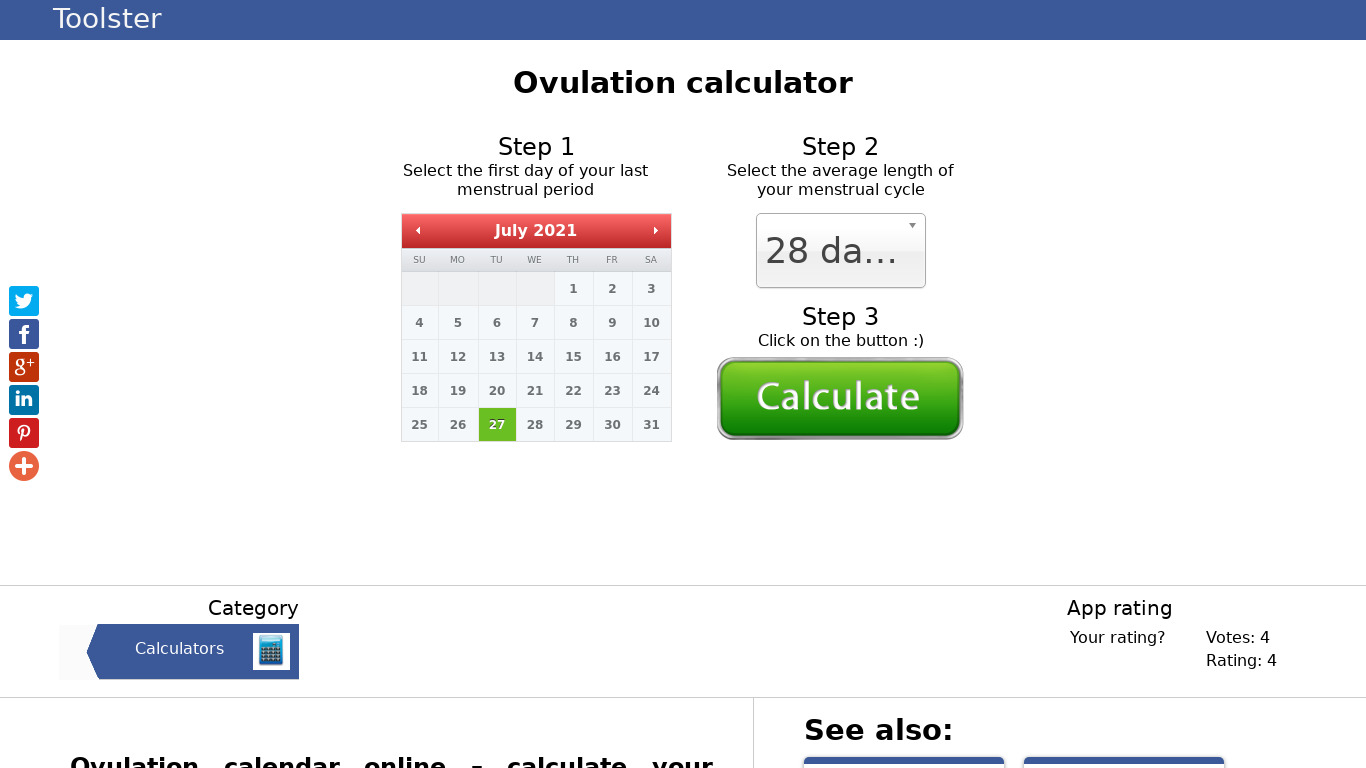 Ovulation calendar online Landing page