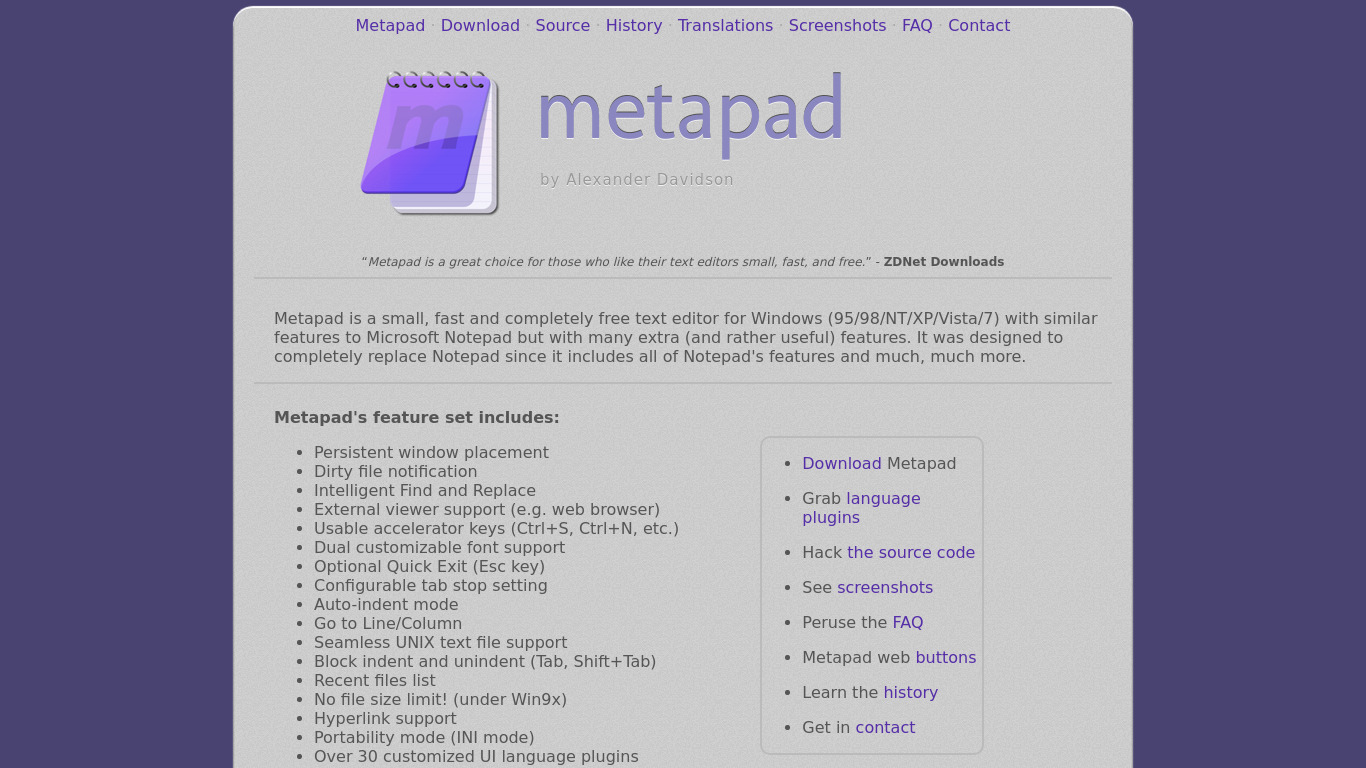 metapad Landing page