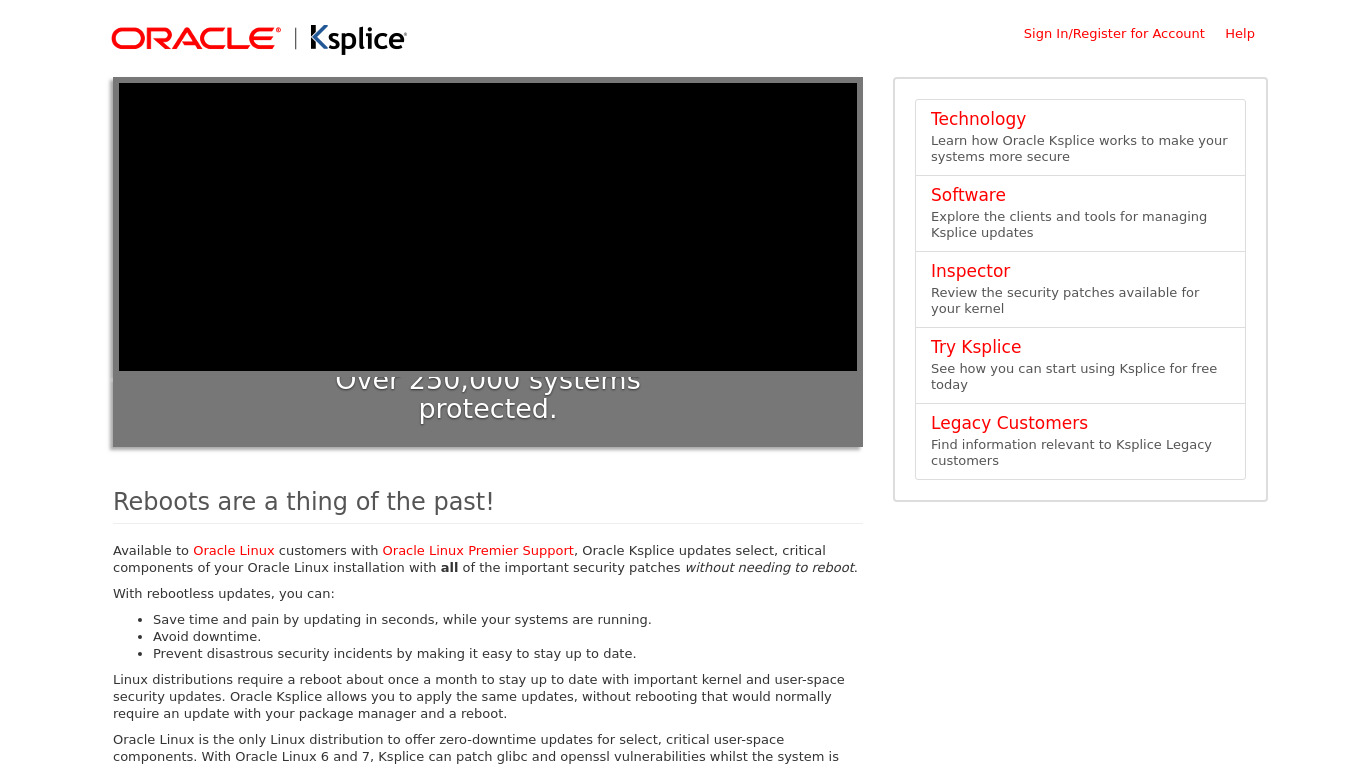 Ksplice Uptrack Landing page