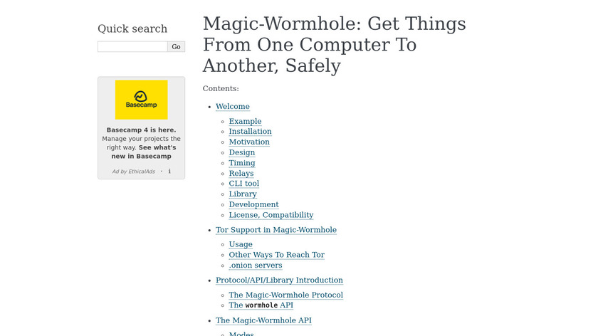 Magic Wormhole Landing Page