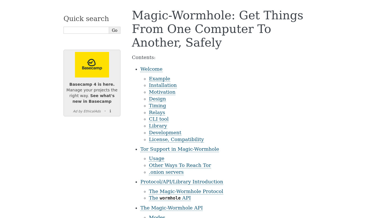 Magic Wormhole Landing page