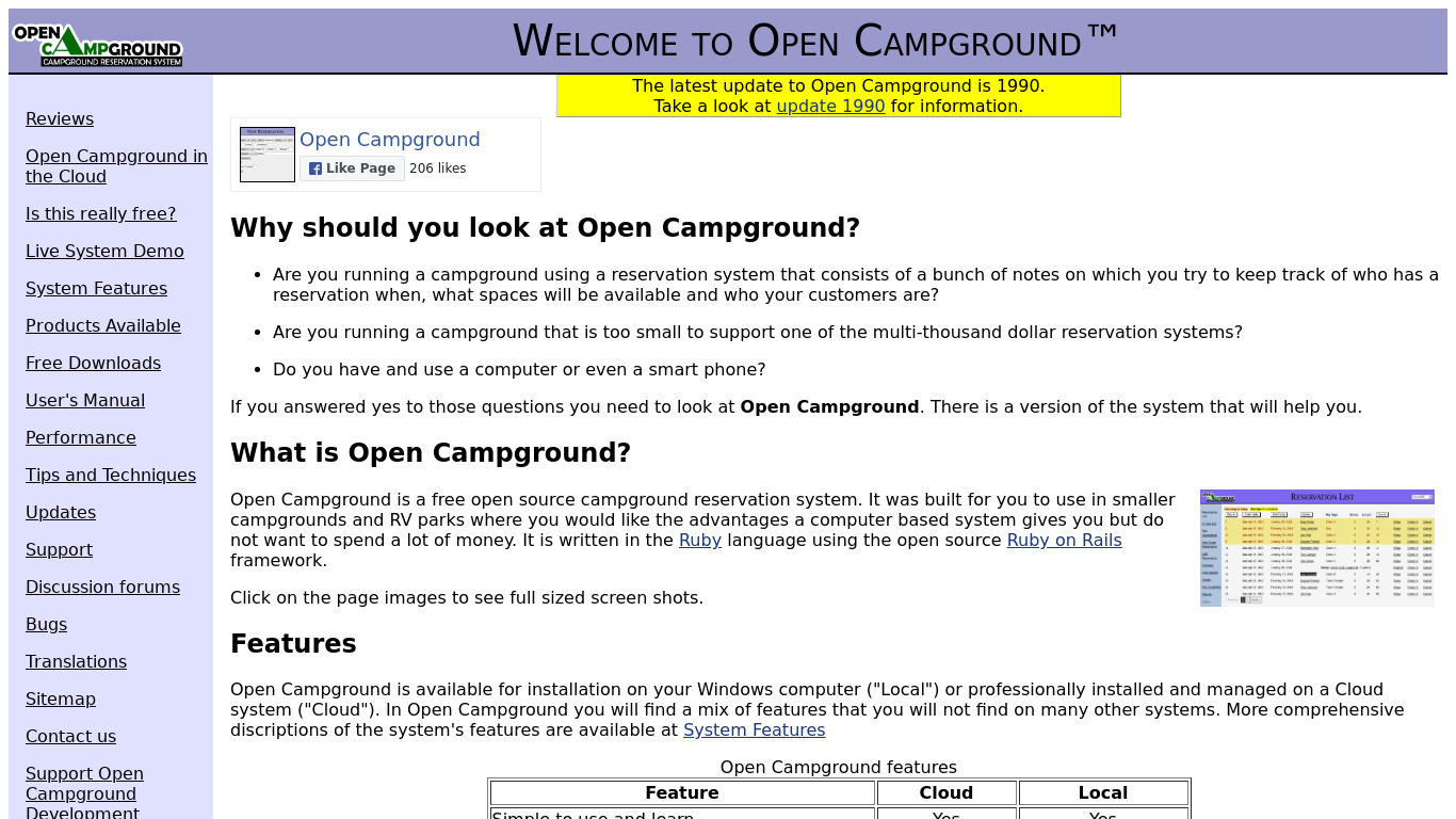 Open Campground Landing page