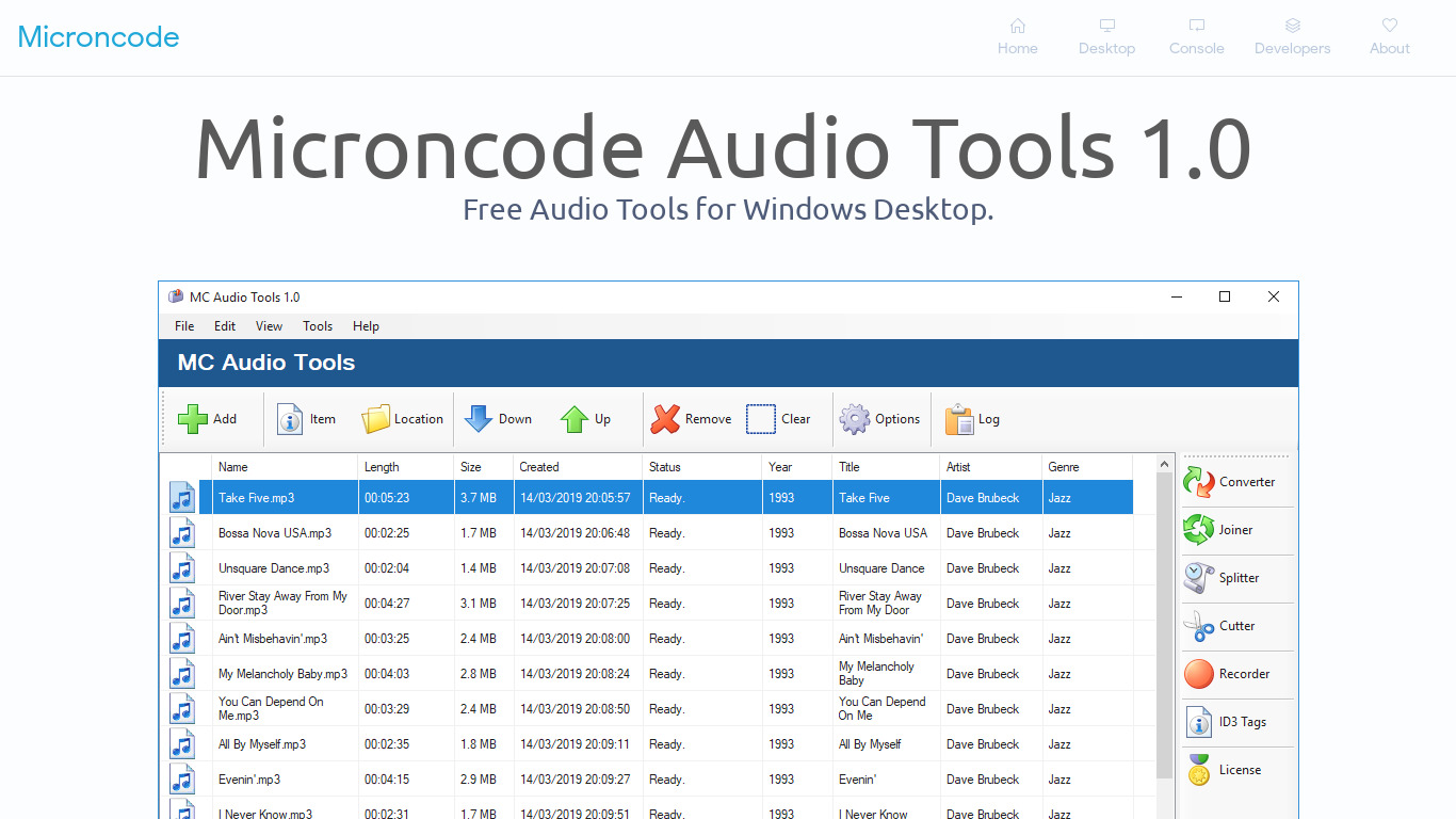 Microncode Audio Tools Landing page
