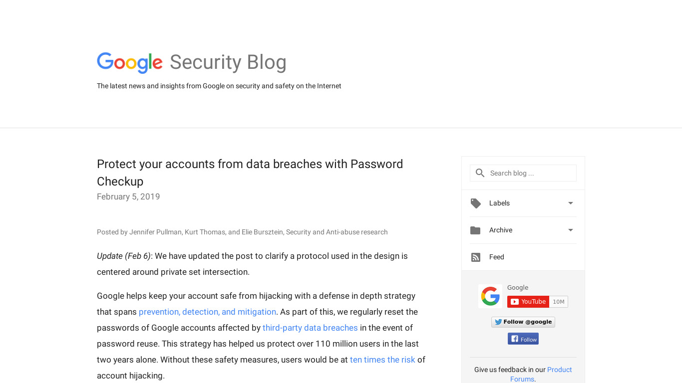 Password Checkup Landing page