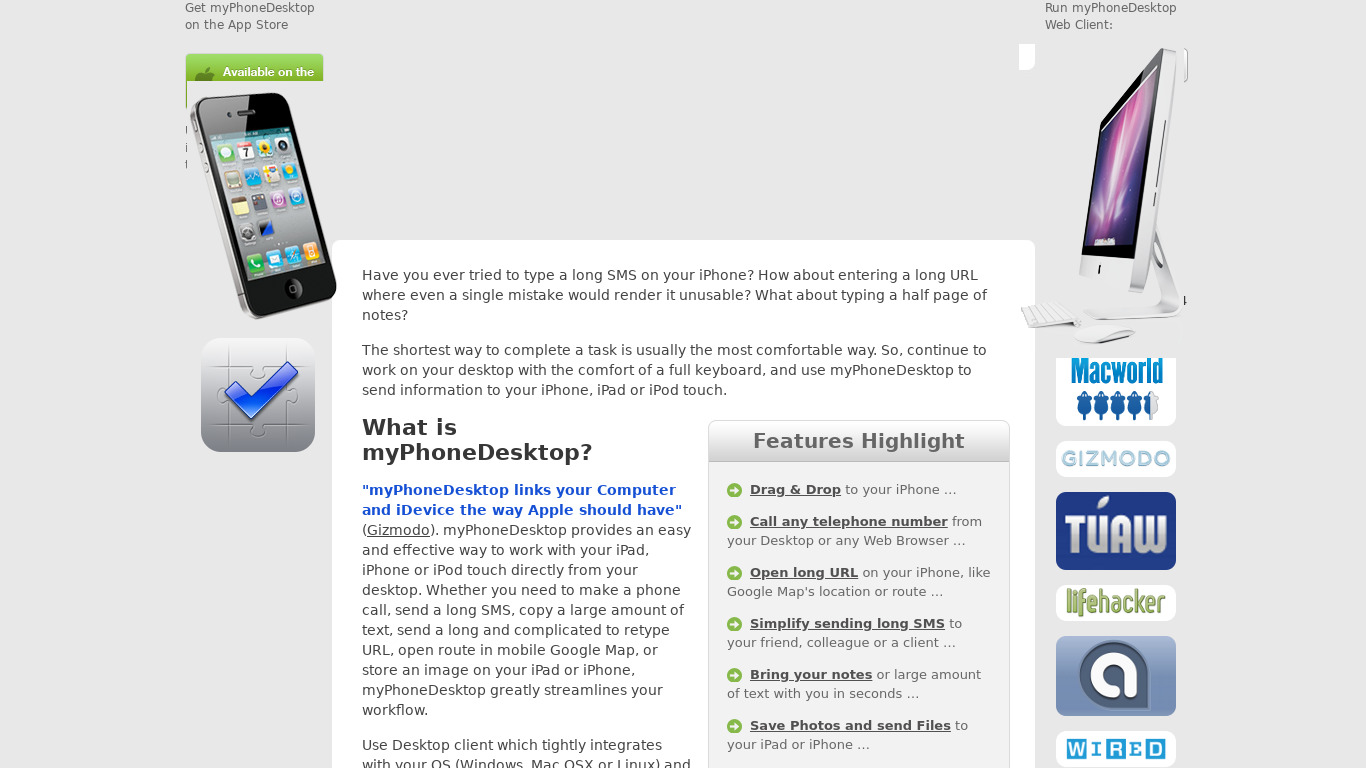 myPhoneDesktop Landing page
