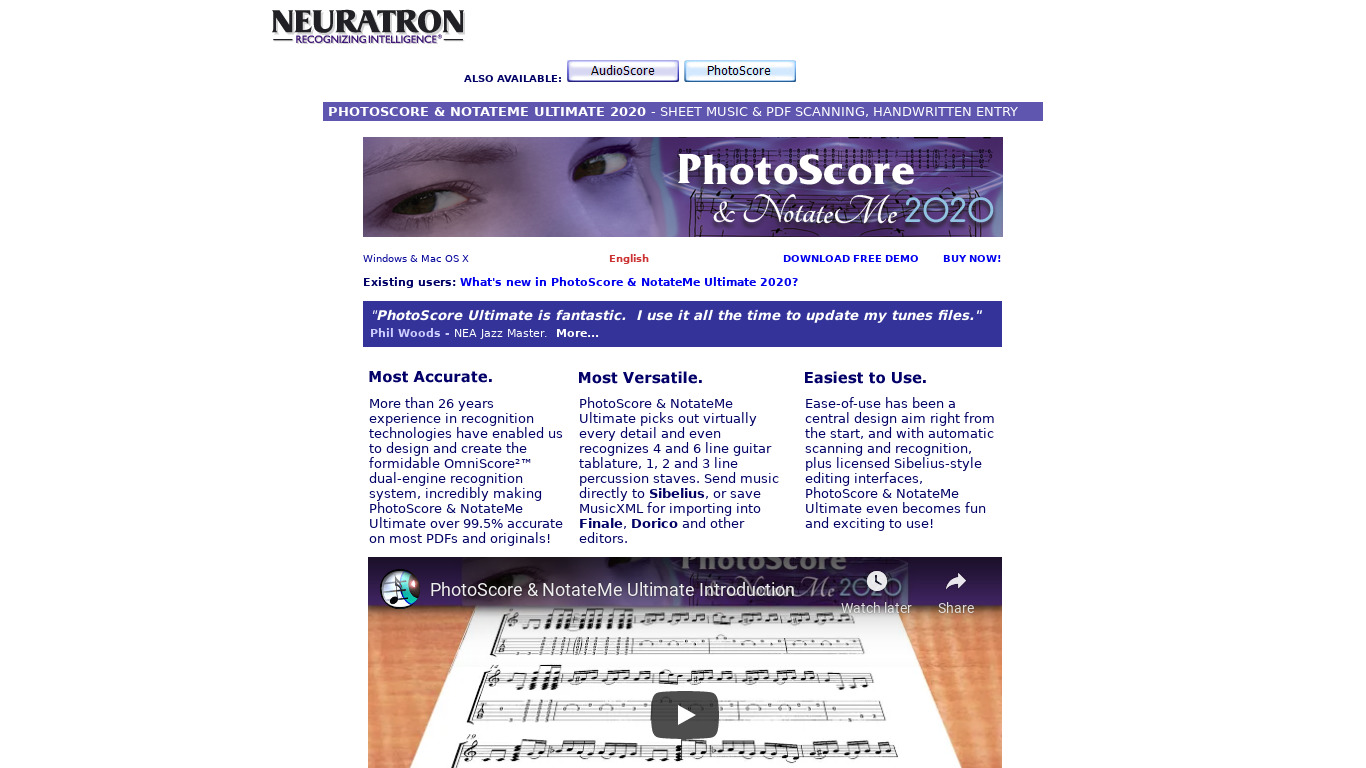 NEURATRON PhotoScore Landing page