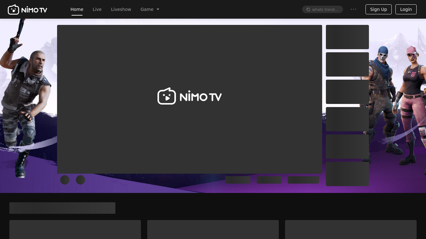 NimoTV Landing page