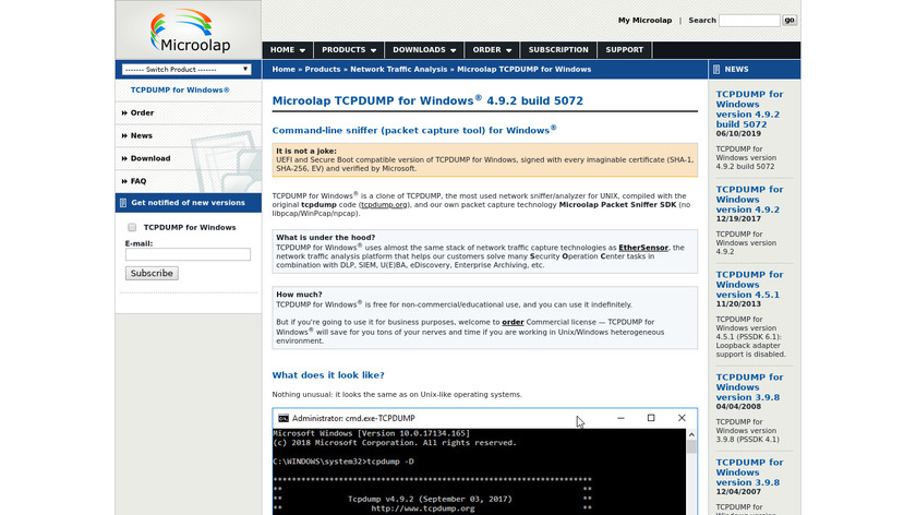 MicroOLAP TCPDUMP Landing Page