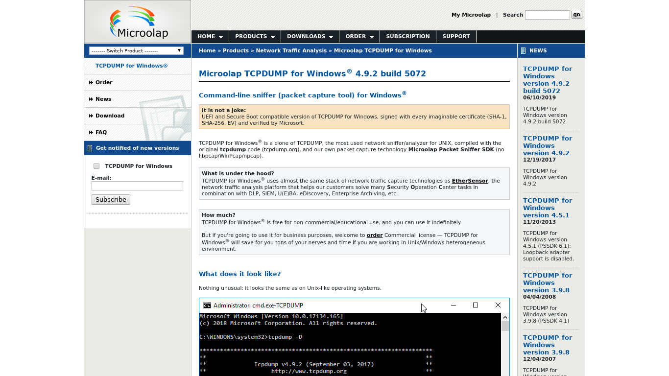 MicroOLAP TCPDUMP Landing page
