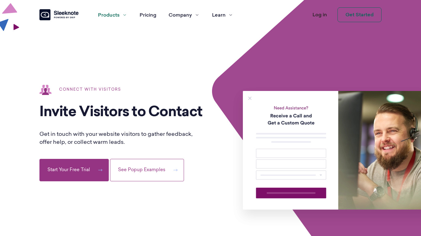 Connect With Visitors by Sleeknote Landing page