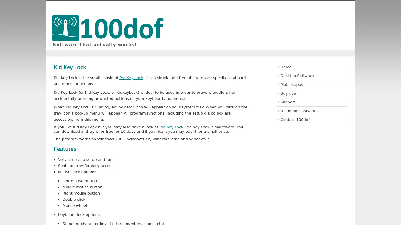 100dof.com KidKeyLock Landing page