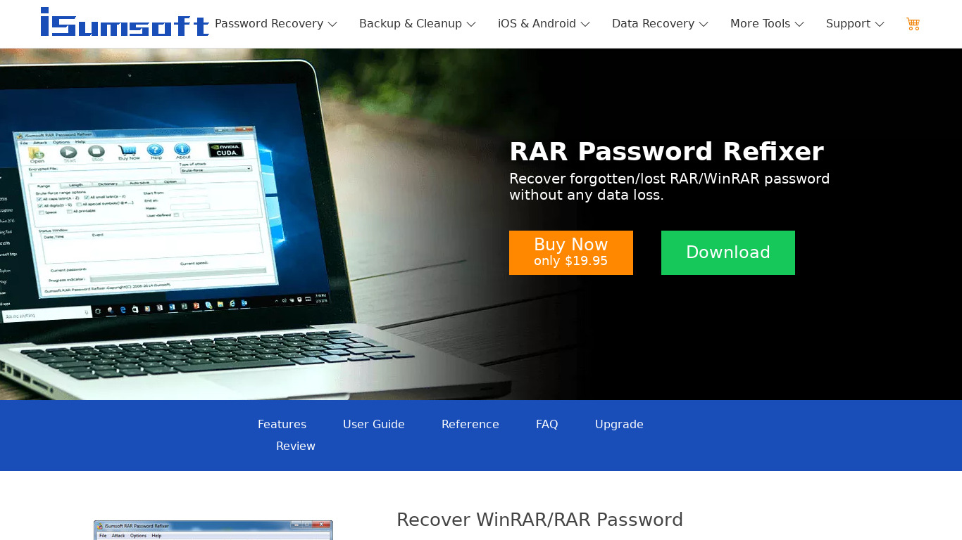 iSumsoft RAR Password Refixer Landing page