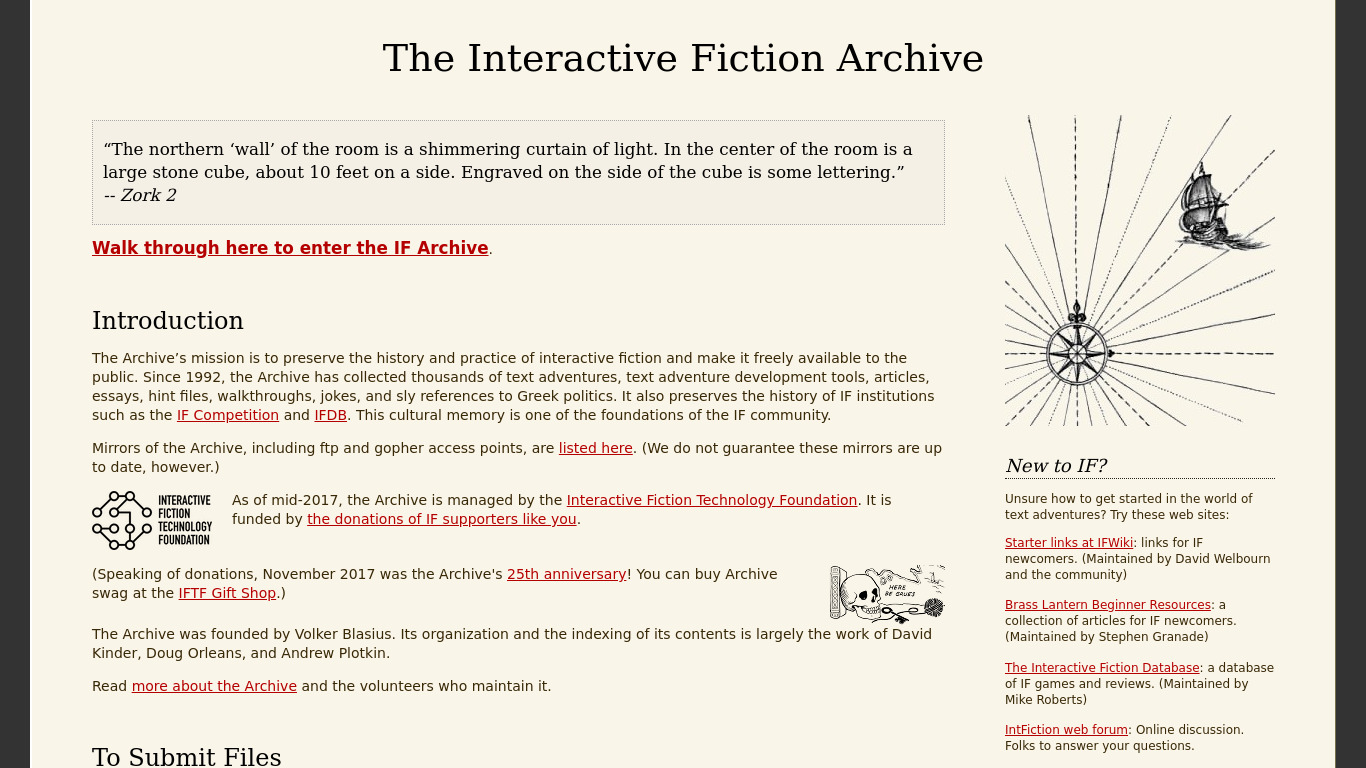 Interactive Fiction Archive Landing page