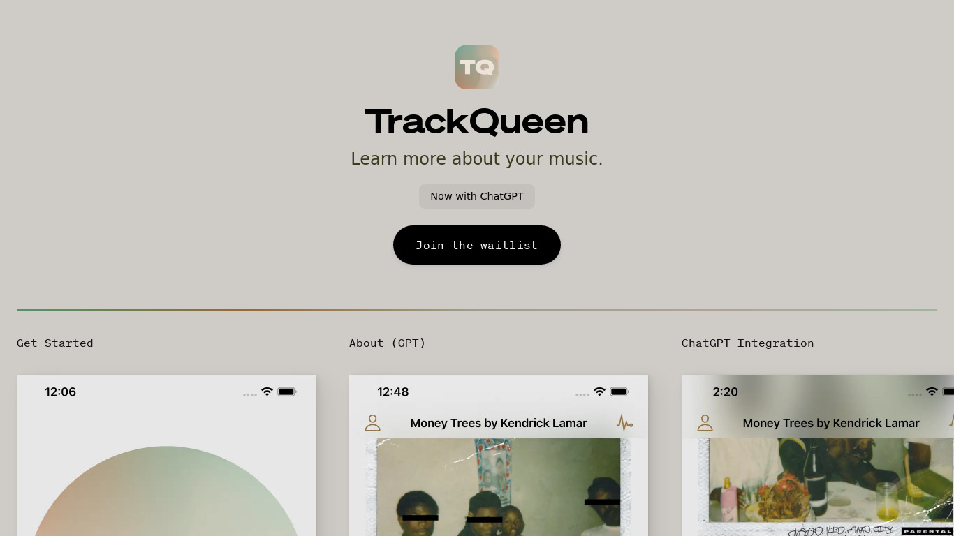 TrackQueen.io Landing page