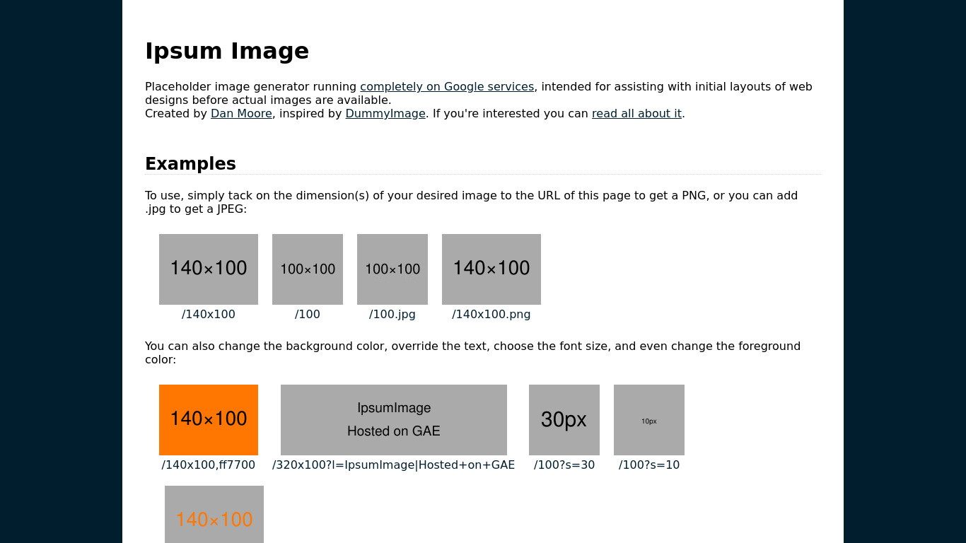 Ipsum Image Landing page