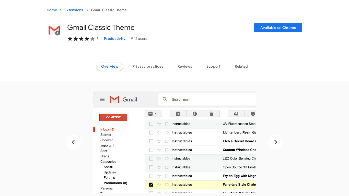 Gmail Classic Theme Extension Landing page