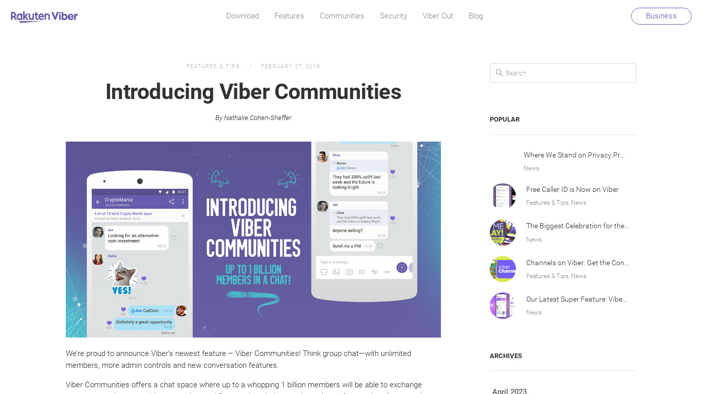 Viber Communities Landing page
