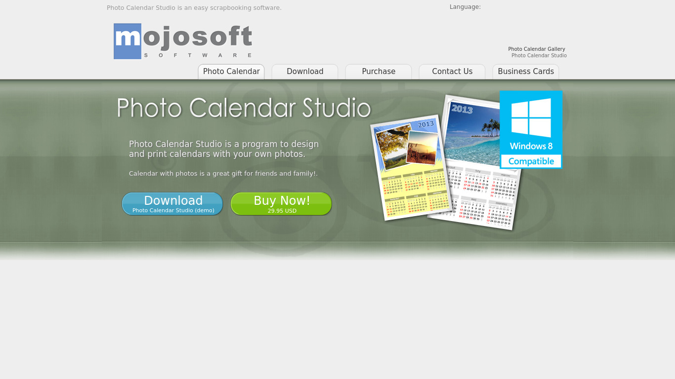 Photo Calendar Studio Landing page