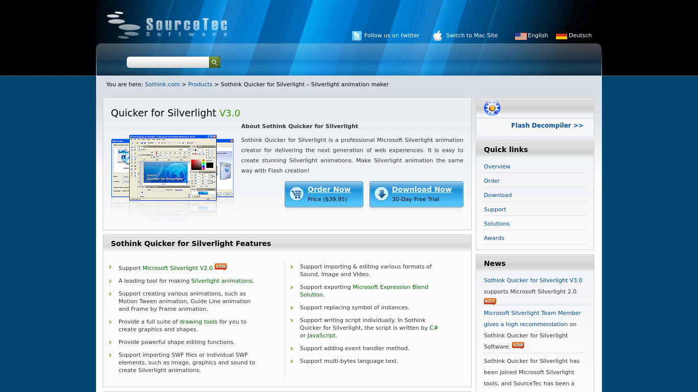 Sothink Quicker for Silverlight Landing page
