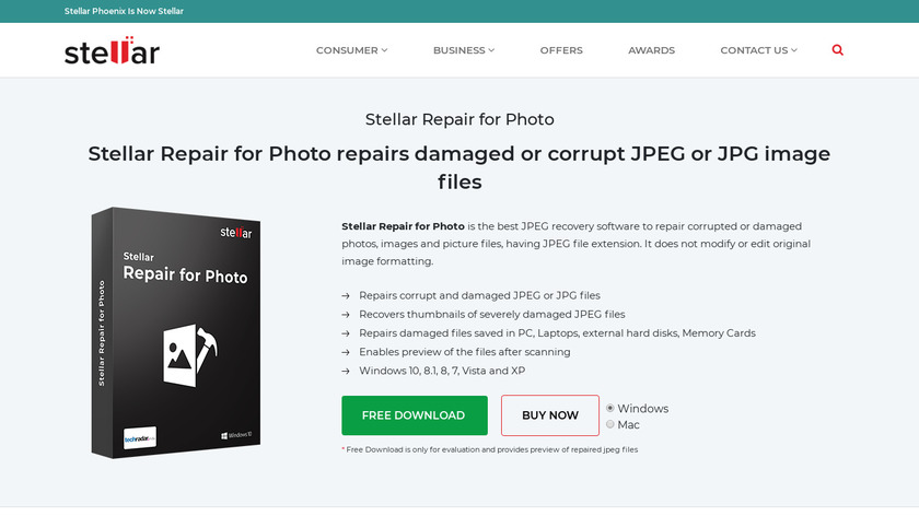Stellar Phoenix JPEG Repair Landing Page